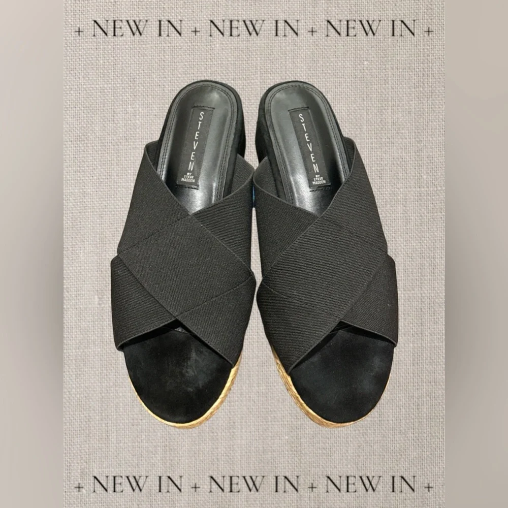 Steven‎ by Steve Madden Kaycee Black Fabric Espadrille Sandals Size 9.5